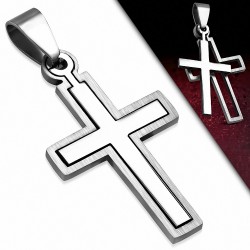 34mm | Pendentif croix latine en 2 parties avec découpe en acier inoxydable