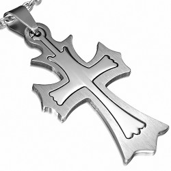 Pendentif croix en deux parties en acier inoxydable avec découpe Fleur De Lis