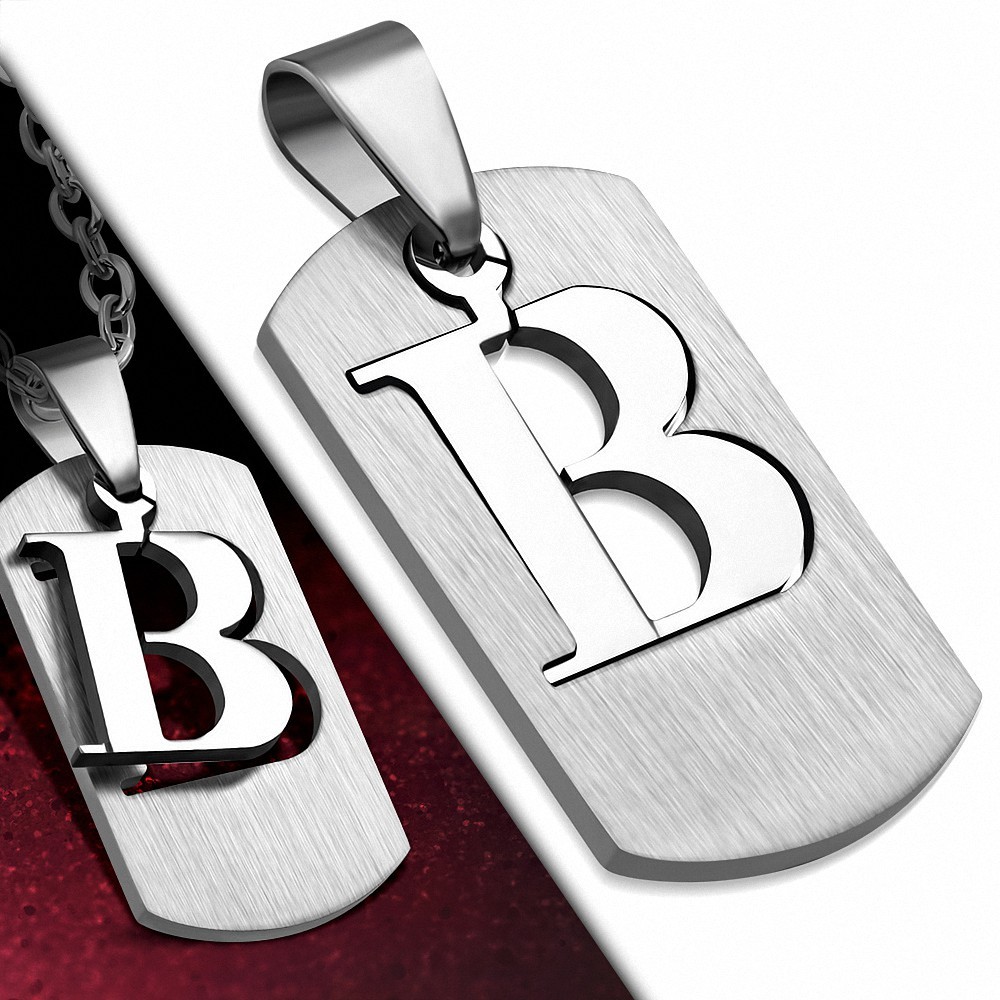 Pendentif avec breloque d'étiquette de l'alphabet B en 2 parties en acier inoxydable