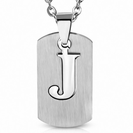 Pendentif en forme d'étiquette J en alphabet découpé en acier inoxydable