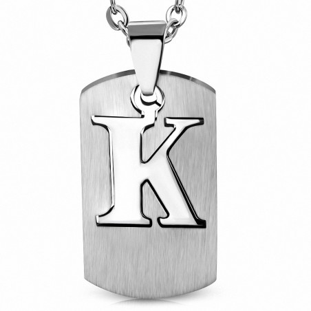 Pendentif en forme d'étiquette de l'Alphabet K en acier inoxydable à découper en 2 parties