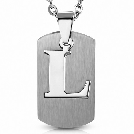 Pendentif en forme d'étiquette L alphabet en 2 parties en acier inoxydable