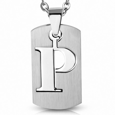 Pendentif en forme charm d'étiquette de l'Alphabet P en 2 parties en acier inoxydable