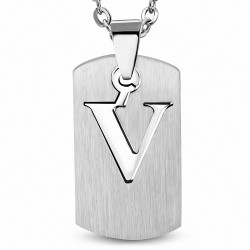 Pendentif en forme d'étiquette en alphabet V à découper en acier inoxydable