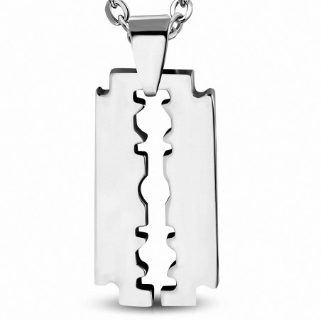 Pendentif avec charm de lame de rasoir en acier inoxydable