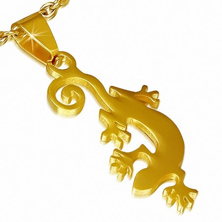 Pendentif en forme charm de lézard porte-bonheur en spirale en acier inoxydable doré