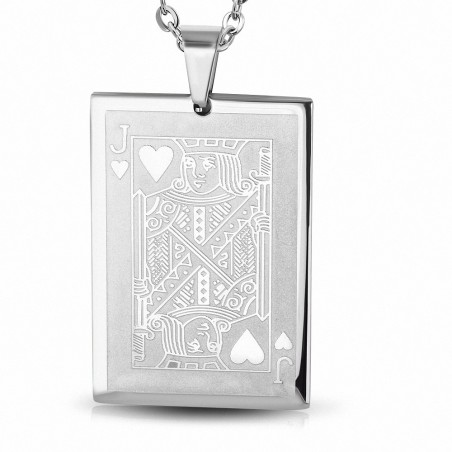 Pendentif en acier inoxydable  carte de jeu avec coeur