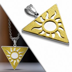 Pendentif miroir en forme de triangle de fleurs avec emblème fleur en acier inoxydable sablé à 2 tons