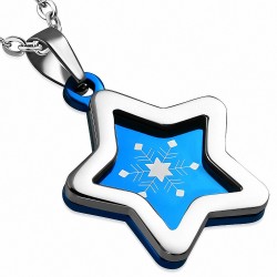 Pendentif acier inoxydable étoile bord argenté et fond bleu