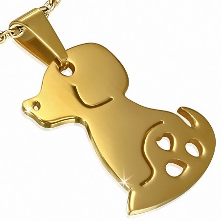 Pendentif en forme de breloque  chien avec coeur d'amour en forme de coeur en acier inoxydable doré