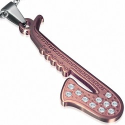Pendentif instrument de musique en acier inoxydable saxophone rosé
