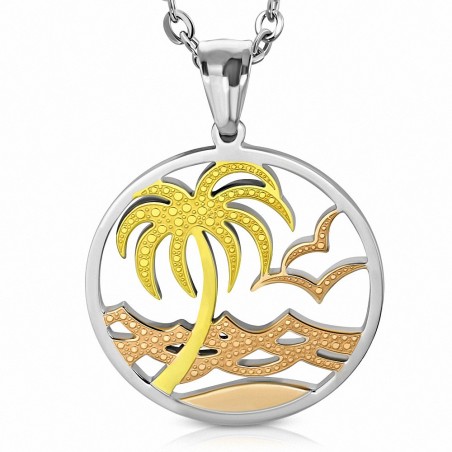 Pendentif de plage en forme de vague d'arbre de noix de coco découpé en acier inoxydable