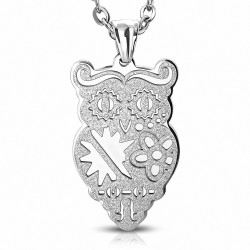 Pendentif avec miroir de hibou sablé  fleur en acier inoxydable