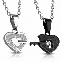 Paire de couples de puzzle clé en coeur en acier inoxydable à deux tons en deux parties avec cœur