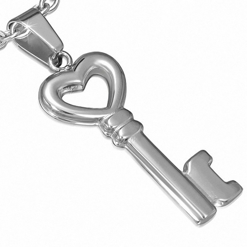 Pendentif clé de coeur d'amour ouvert en acier inoxydable
