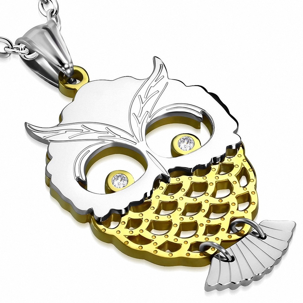 Pendentif hibou décoratif en acier inoxydable argenté/doré