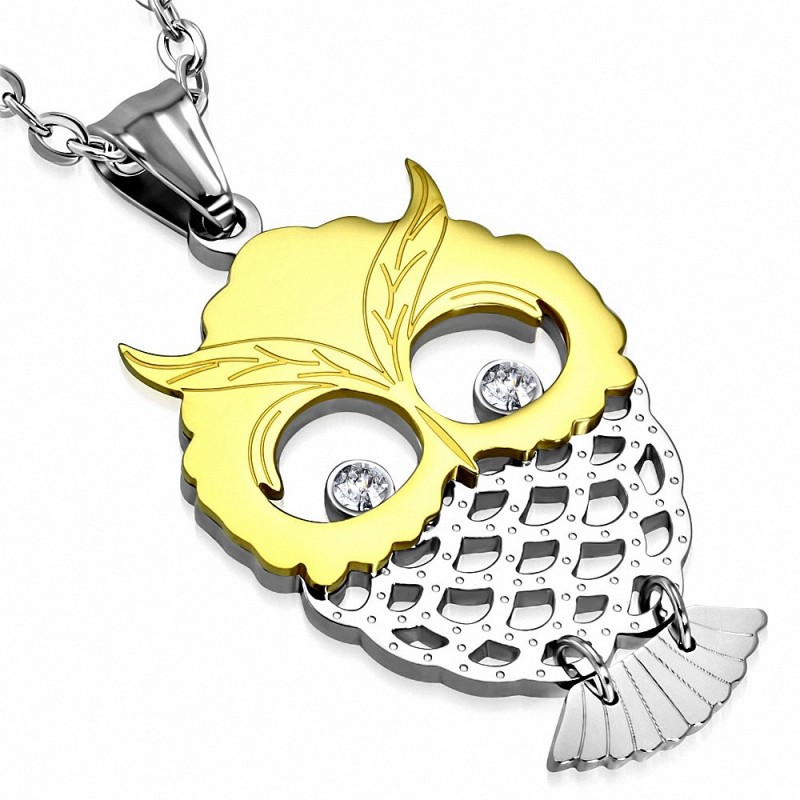 Pendentif en forme charm de hibou décoratif en acier inoxydable avec 2 tonalités