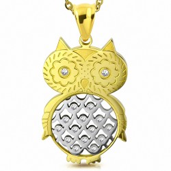 Pendentif hibou décoratif ventre rond en acier inoxydable doré/argenté