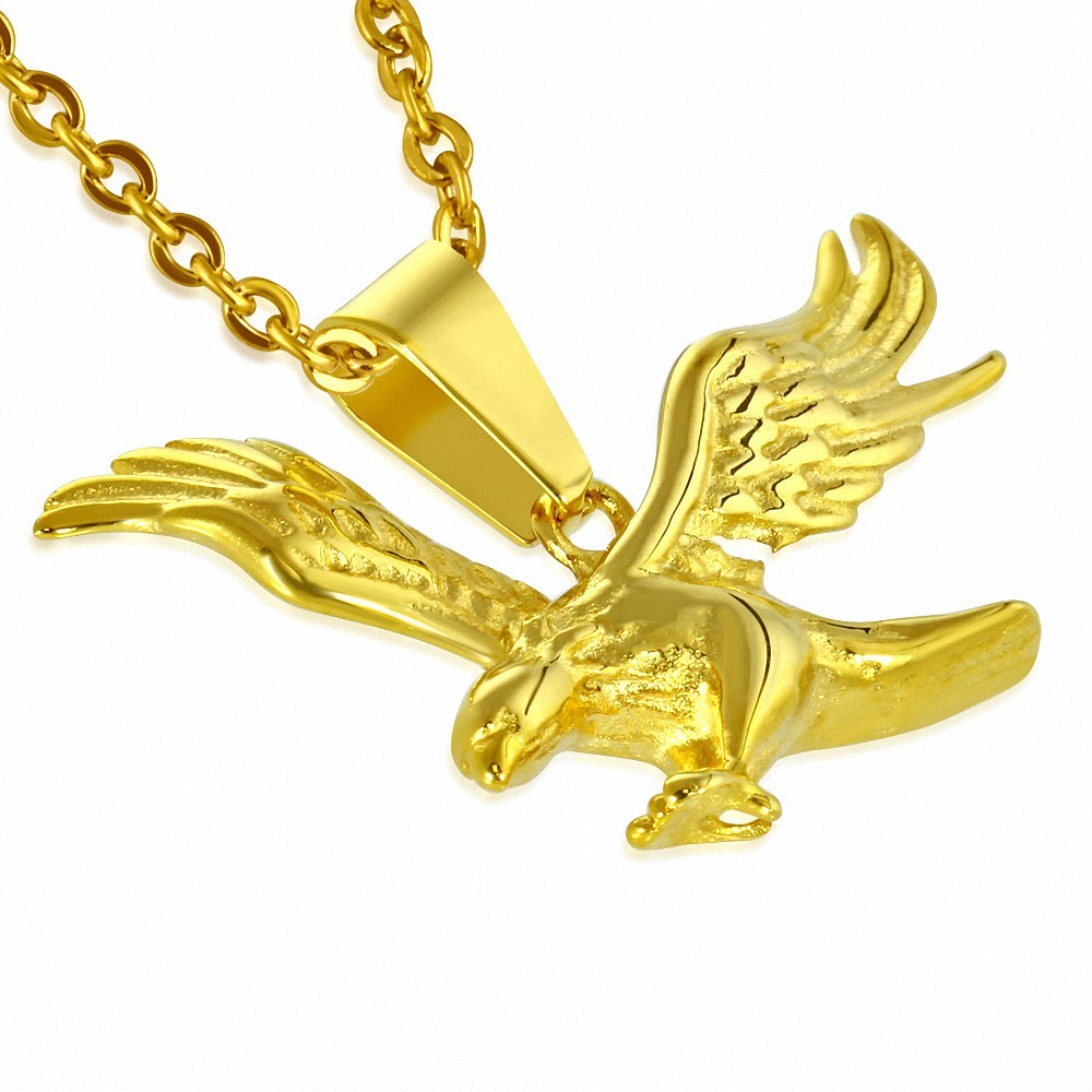 Pendentif breloque oiseau aigle volant en acier inoxydable doré