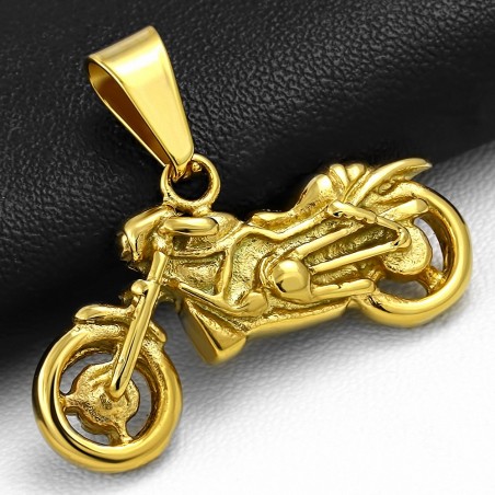 Pendentif charm moto en acier inoxydable doré A