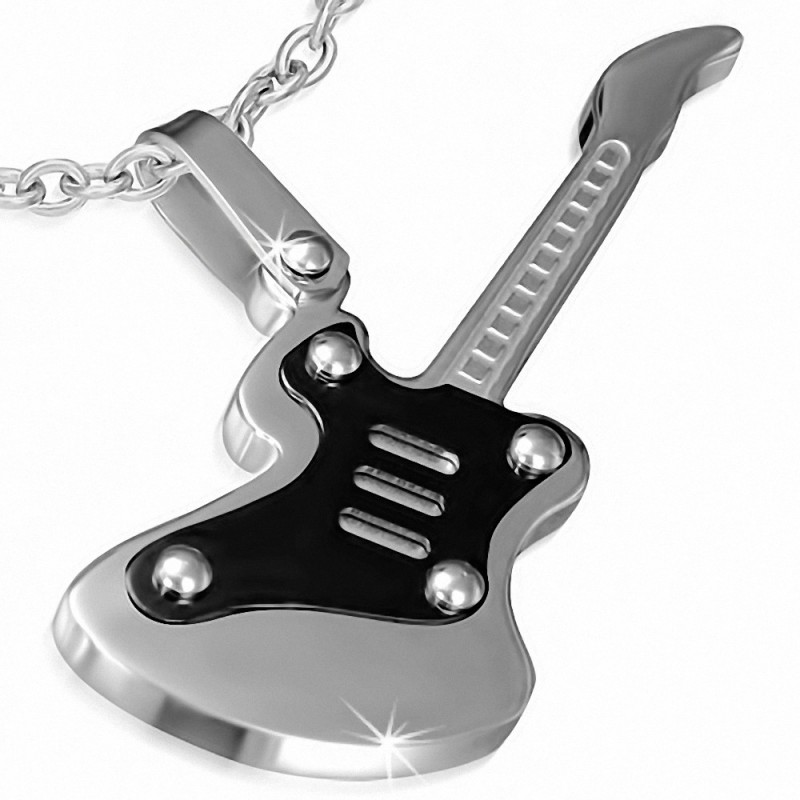 Pendentif avec charm de guitare  instrument de musique électrique en acier inoxydable