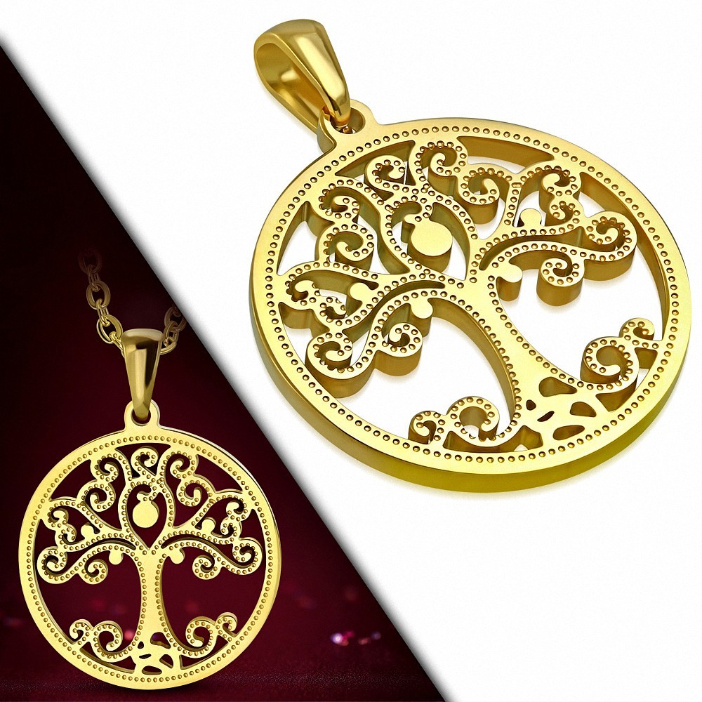 Pendentif en forme de coeur de cercle de l'arbre de Bodhi en forme de spirale en acier inoxydable plaqué o