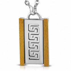 Pendentif rectangulaure en acier inoxydable avec clé grecque découpée et bord sablé