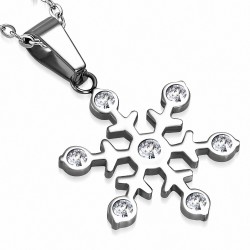 Pendentif en forme de fleur avec flocon de neige en acier inoxydable gemme