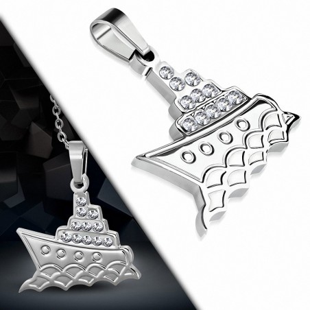 Pendentif charm croisière / yacht / bateau en acier inoxydable gemme