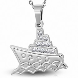 Pendentif charm croisière / yacht / bateau en acier inoxydable gemme