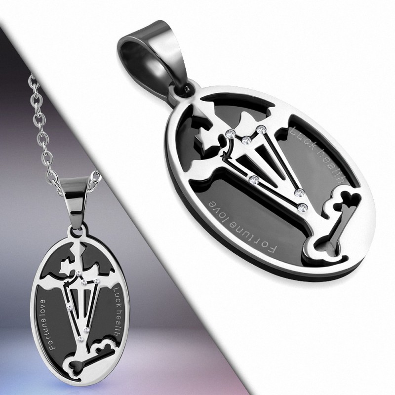 Pendentif en forme de 2 étoiles Zodiac Gemini en acier inoxydable avec signe zodiacal Star Journey Cross / strass