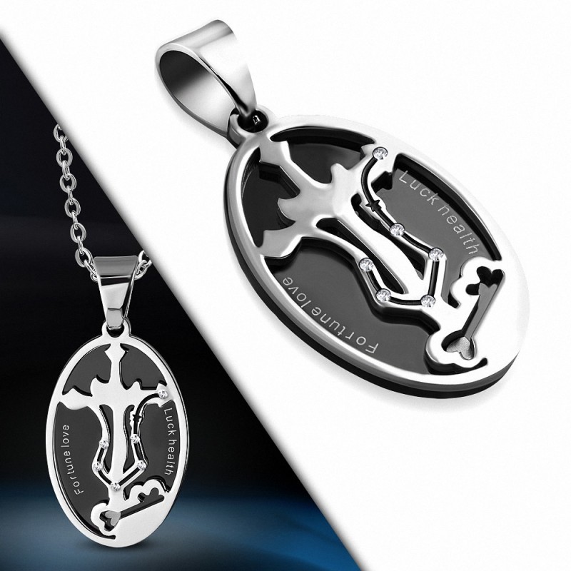 Pendentif en forme de croix et de signe du zodiaque Scorpion en acier inoxydable avec zircone