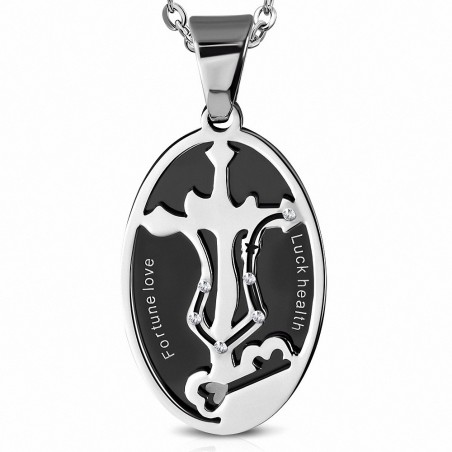 Pendentif en forme de croix et de signe du zodiaque Scorpion en acier inoxydable avec zircone