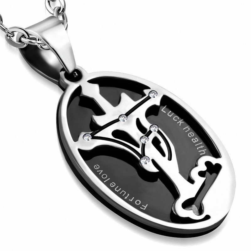 Pendentif Taureau Signe du zodiaque Star Journey Cross en acier inoxydable à 2 pièces avec 2 strass