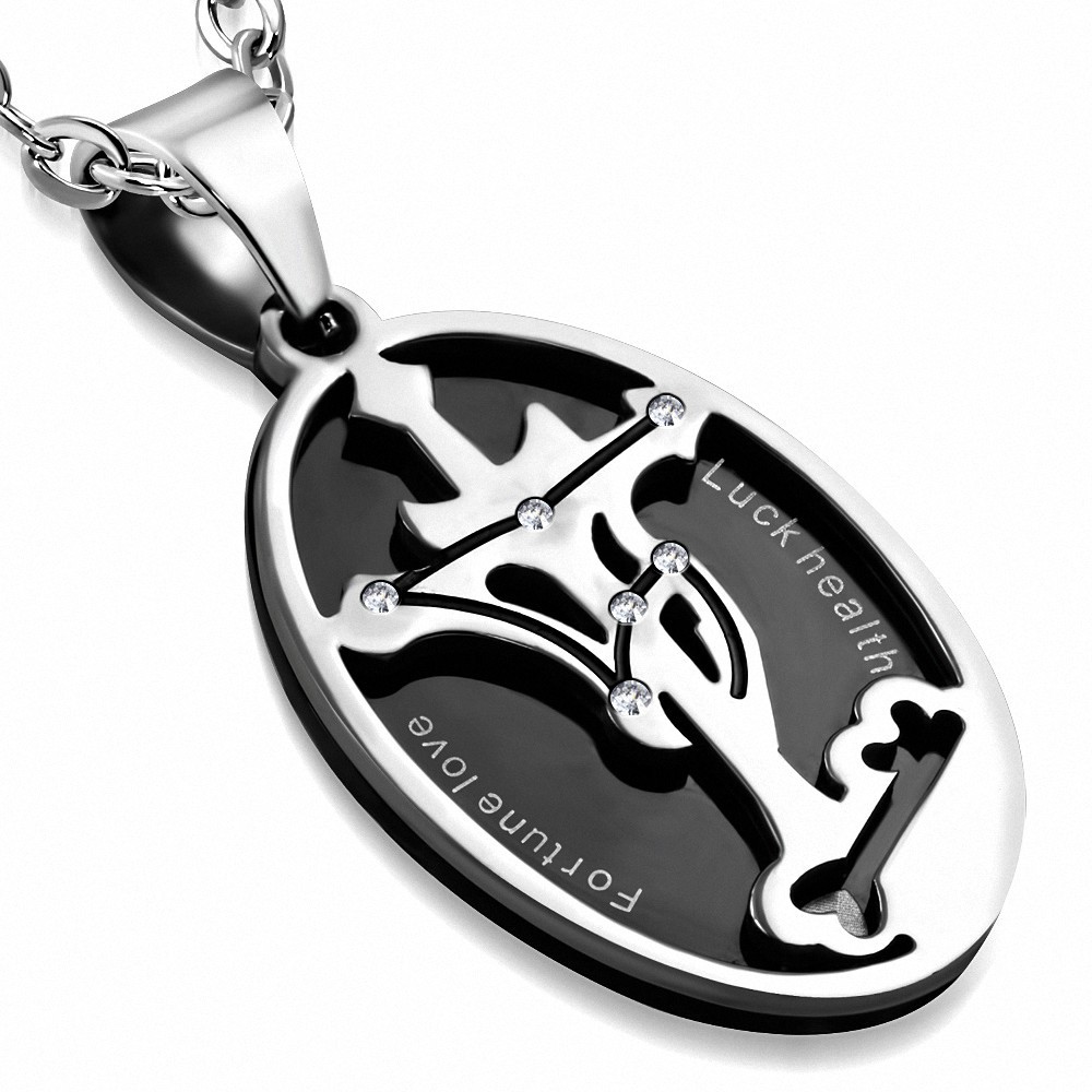 Pendentif Taureau Signe du zodiaque Star Journey Cross en acier inoxydable à 2 pièces avec 2 strass