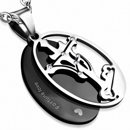 Pendentif Taureau Signe du zodiaque Star Journey Cross en acier inoxydable à 2 pièces avec 2 strass