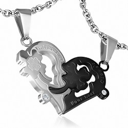 Pendentif Couple de casse-tête 2 pièces en acier inoxydable Lucky Shamrock Apart Love en acier inoxydable gemme