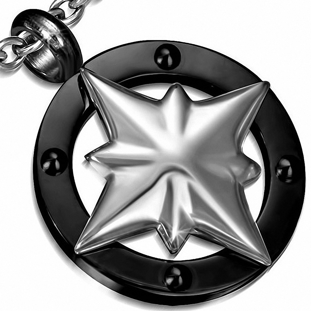 Pendentif breloque boussole croix en acier inoxydable bicolore en étoile