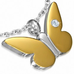 Pendentif à charm papillon en acier inoxydable 2 tons gemme