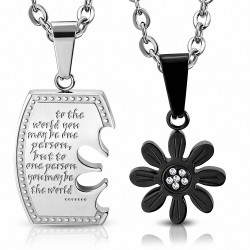 Pendentif Couple de casse-tête T-shirt en acier inoxydable à deux tons Affirmation-Love Sun Flower Tag avec / strass