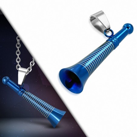 Pendentif  pipe / flûte rayée 2 tons en acier inoxydable