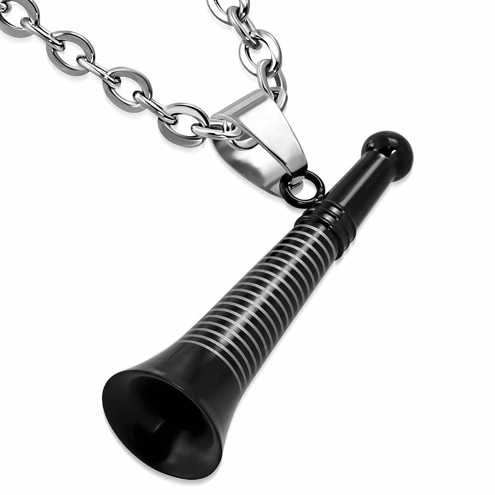 Pendentif  pipe / flûte rayé 2 tons en acier inoxydable