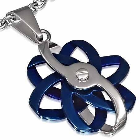 Pendentif fleur en forme de lame de scie en acier inoxydable 2 tons 2 côtés