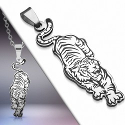 Pendentif signe du zodiaque chinois avec 2 tigres rugissants en acier inoxydable