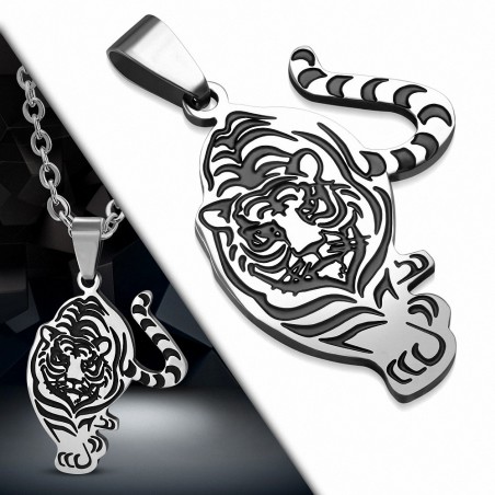 Pendentif signe du zodiaque chinois 2 tons Tiger en acier inoxydable