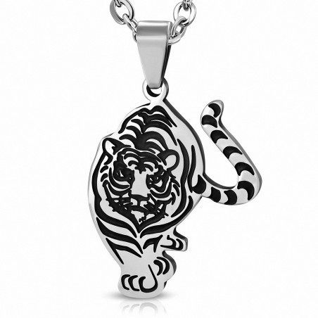 Pendentif signe du zodiaque chinois 2 tons Tiger en acier inoxydable