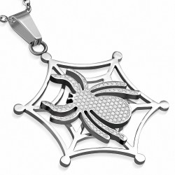 Pendentif toile d'araignée veuve noire argentée en acier inoxydable 1