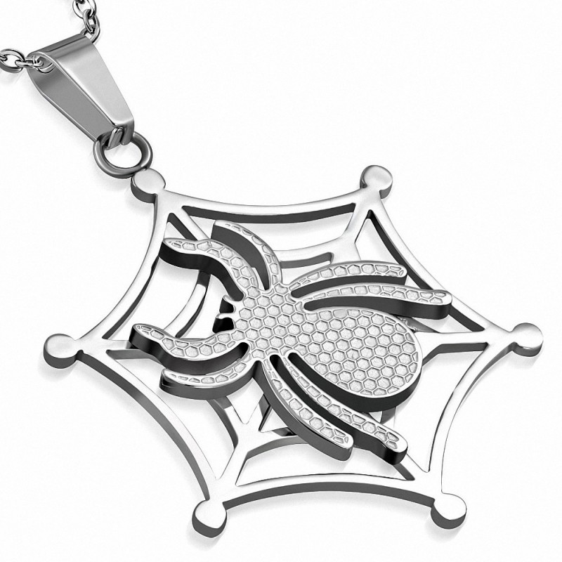 Pendentif toile d'araignée veuve noire argentée en acier inoxydable 1