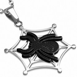 Pendentif avec charm de toile d'araignée veuve noire en acier inoxydable 2 tons