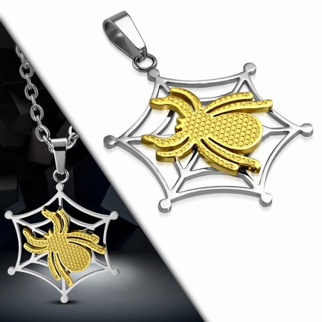 Pendentif en forme de coeur de veuve araignée en acier inoxydable 2 tons